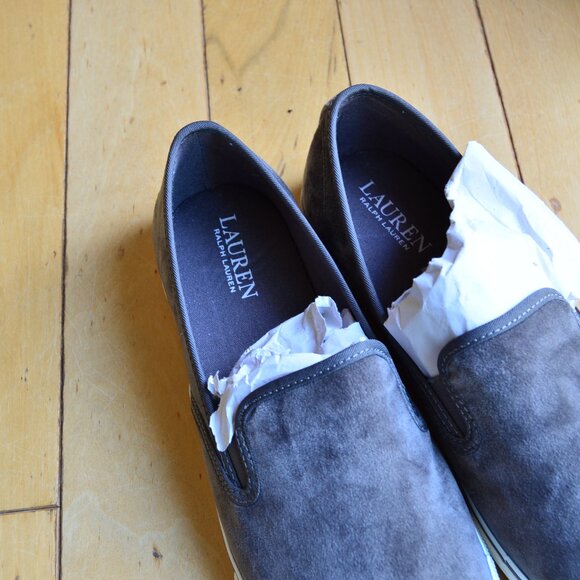 Ralph Lauren Grey Velvet Janis Slip On Round Toe Sneakers Size 9.5B NEW - Picture 8 of 11